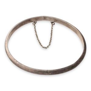 Vintage Sterling Silver Hinged Bangle Bracelet Safety Chain 925
